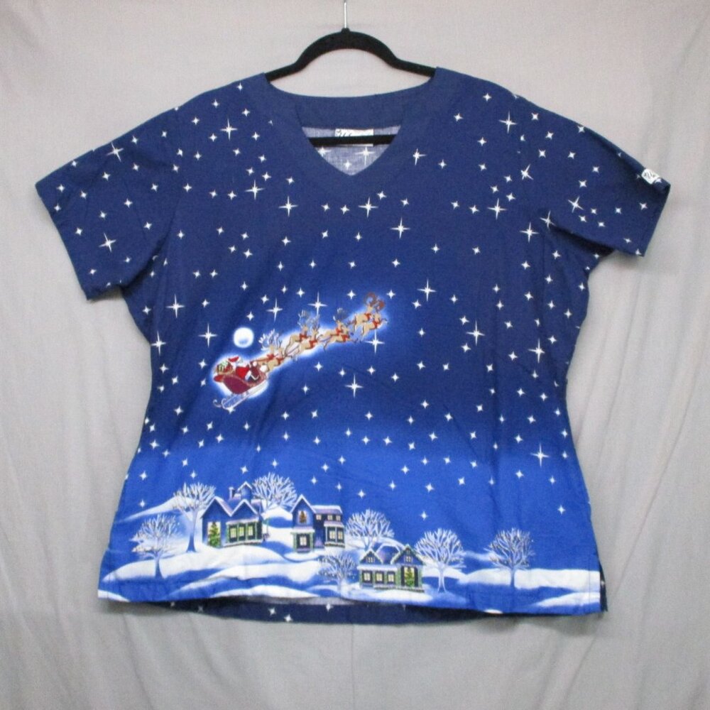 UA Scrubs Santa Clause Sleigh Blue Women Size | L